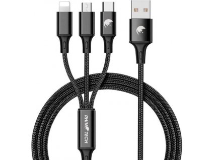 RhinoTech 3v1 USB-A kabel Micro + Lightning + Type-C 1.2m černá