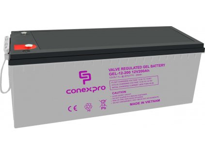 Conexpro baterie gelová, 12V, 200Ah, životnost 10-12 let, M8, Deep cycle