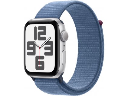 Apple Watch SE Cellular 44mm Stříbrný hliník s ledově modrým provlékacím sportovním řemínkem