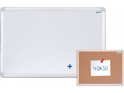 AVELI Magnetická tabule 90x60 cm, hliníkový rám + korková nástěnka 40x30 cm