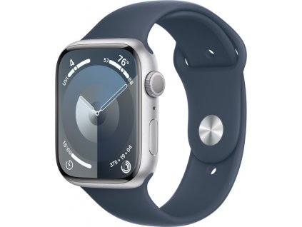 Apple Watch Series 9 45mm Stříbrný hliník s ledově modrým sportovním řemínkem - S/M