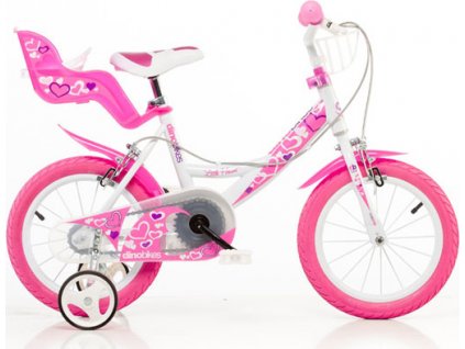 DINO bikes 144RN bílá, růžový potisk 14" dětské kolo