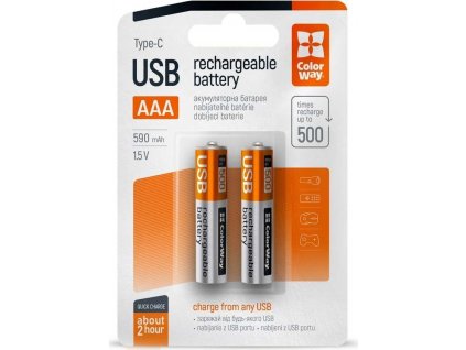ColorWay nabíjecí baterie AAA 590mAh/ USB-C/ 1.5V/ 2ks v balení