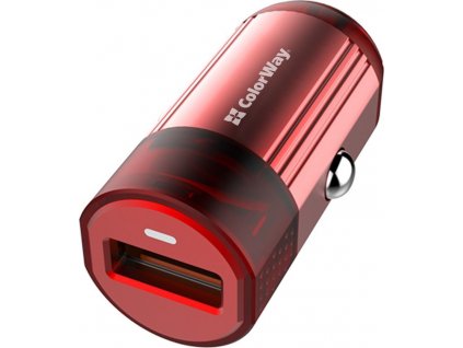 ColorWay nabíječka do auta 1x USB 18W QC3.0, červená