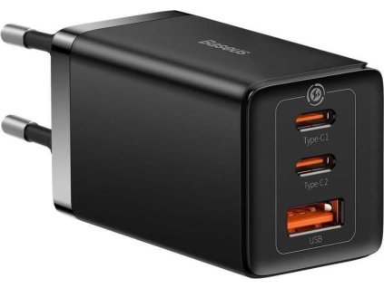 baseus gan5 pro rychlonabijeci adapter 2x usb c usb a 65w cerna ien482569