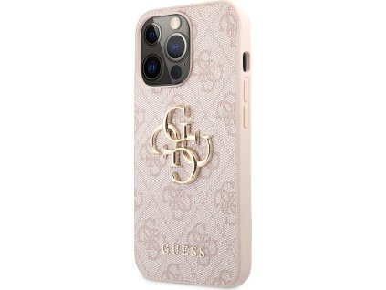 Guess PU 4G Metal Logo Zadní Kryt pro iPhone 13 Pro Pink