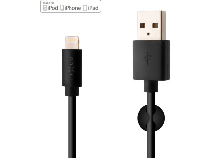 Dlouhý datový a nabíjecí kabel FIXED s konektory USB/Lightning, 2 metry, MFI certifikace, černý