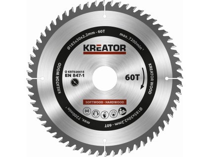 kreator krt020415 pilovy kotouc na drevo 185mm 60t ien495060