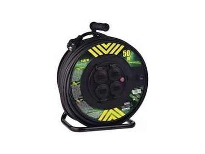 venkovni prodluzovaci kabel na bubnu 50m 4 zas cerny guma neopren 230v 2 5mm2 ig431025