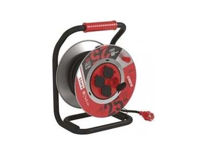 venkovni prodluzovaci kabel na bubnu 25m 4 zasuvky cerny guma 230 v 1 5mm2 ig431019