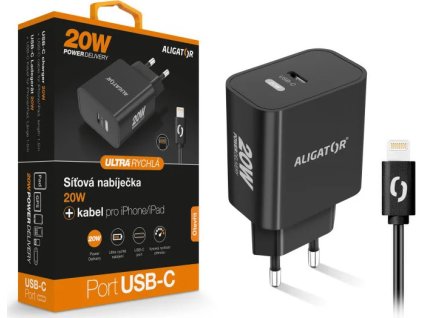 rychla nabijecka usb c aligator pd 20w s kabelem usb c lightning iphone cerna ien552803