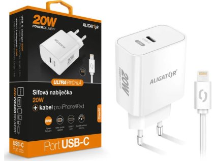 rychla nabijecka usb c aligator pd 20w s kabelem usb c lightning iphone bila ien552802