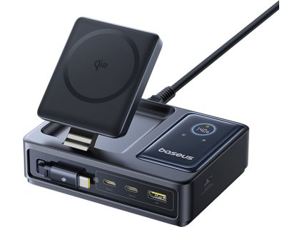 bezdratova nabijecka baseus nomos qi2 140w usb 2xusb c s navijecim kab usb c sitovy kab 1m cerna ien553477