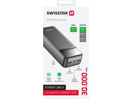swissten power bank 30000 mah power line ii cerna ien555325