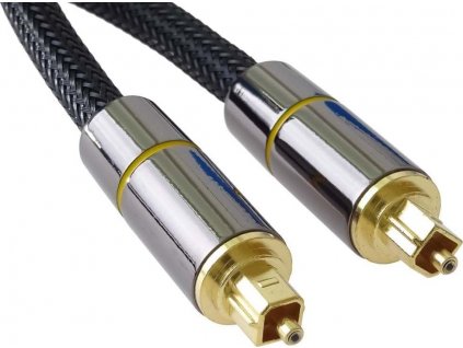 Optický audio kabel Toslink, OD:7mm, Gold-metal design + Nylon 2m