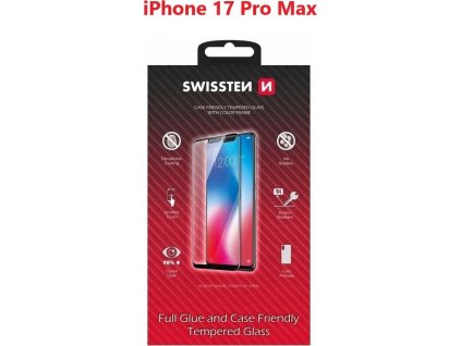 sklo swissten full glue color frame case friendly pro apple iphone 17 pro max cerne ien562940