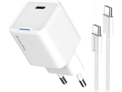 colorway 1x usb c sitova nabijecka gan pd pps 30w vcetne 100cm kabelu bila ien563381