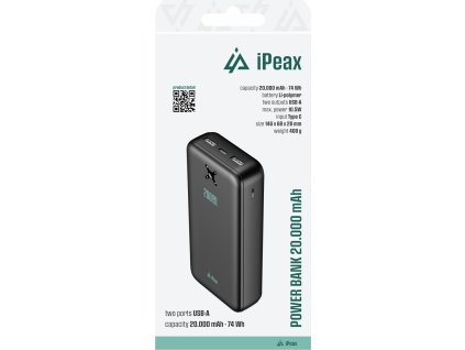 ipeax power banka 20000 mah 10 5w 2x usb a cerna ien566752