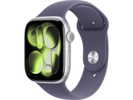 apple watch series 11 gps cellular 46mm silver aluminium case with purple fog sport band s m ien563024