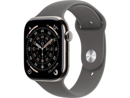 apple watch series 11 gps cellular 46mm natural titanium case with stone grey sport band s m ien563027