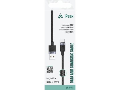 ipeax textilni kabel usb a usb c 1 5m usb 2 0 cerny ien566758