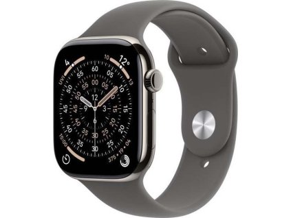 apple watch series 11 gps cellular 46mm natural titanium case with stone grey sport band m l ien563029