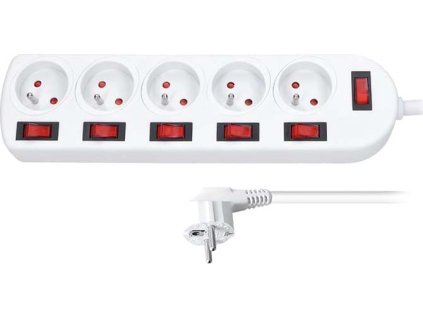 solight prodluzovaci privod 5 zasuvek bily 6x vypinac 3m ien473419
