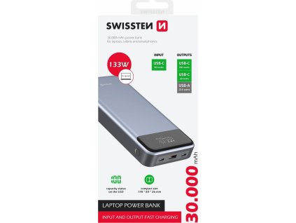 swissten power bank 30000 mah pro notebooky 133w power delivery grey ien555326