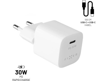 set sitove nabijecky fixed mini s usb c vystupem a usb c usb c kabelu podpora pd 1 metr 30w bily ien447017