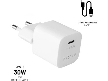 set sitove nabijecky fixed mini s usb c vystupem a usb c lightning kabelu podpora pd 1 2 metr mfi 30w bily ien498534