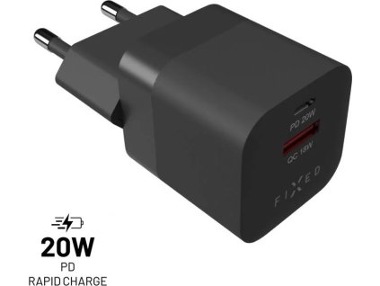 sitova nabijecka fixed mini s usb c a usb vystupem podpora pd a qc 3 0 20w cerny ien447025