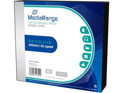 dvd r mediarange 8 5gb 8x double layer slimcase 5pack ien247088