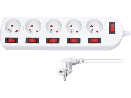 solight prodluzovaci privod 5 zasuvek bily 6x vypinac 3m ien473419