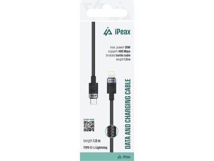 ipeax textilni kabel usb c lightning 1m usb 2 0 cerny ien566763