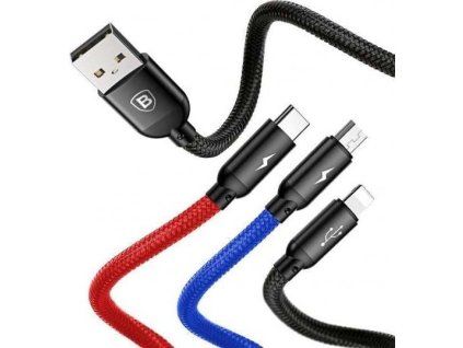 datovy kabel baseus 3v1 usb microusb lightning usb c 1 2m 3 5a cerny ien531907