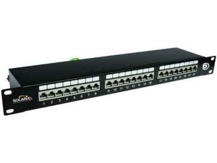 SOLARIX patch panel, CAT6, 24 x  RJ45, STP, černý, 1U