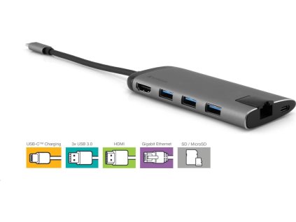 VERBATIM USB-C Multiport HUB, 3x USB 3.0, 1x USB-C, HDMI, LAN, SD, microSD, šedá dokovací stanice