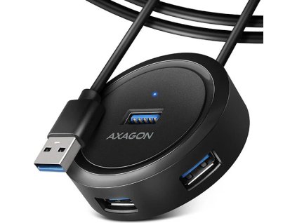 AXAGON HUE-P1AL, 4x USB 3.2 Gen 1 ROUND hub, micro USB napájecí konektor, kabel USB-A 1.2m