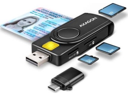 AXAGON CRE-SMP2A, USB-A PocketReader 4-slot čtečka Smart card (eObčanka) + SD/microSD/SIM