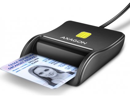 AXAGON CRE-SM3N, USB-A FlatReader čtečka kontaktních karet Smart card (eObčanka), kabel 1.3m