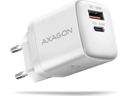 AXAGON ACU-PQ30W Sil nabíječka do sítě 30W, 2x port (USB-A + USB-C), PD3.0/PPS/QC4+/AFC/Apple, bílá