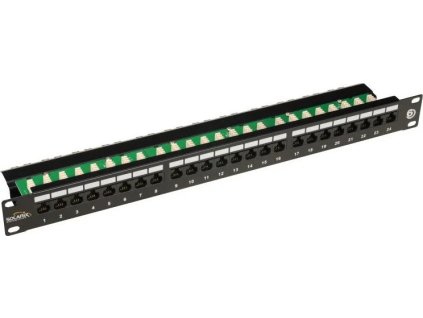 solarix patch panel cat6 24 x rj45 utp s vyvazovaci listou cerny 1u ien124905