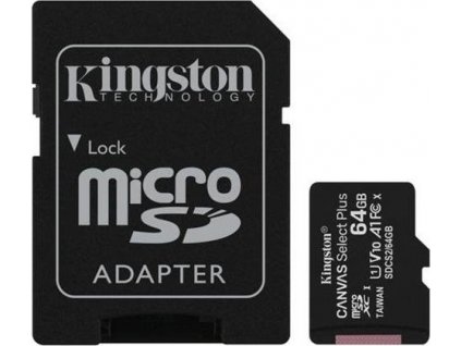 KINGSTON microSDXC 64GB Canvas Select Plus A1 C10 Card (rychlost až 100 MB/s) + SD adaptér