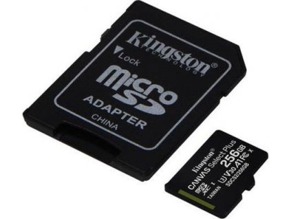 KINGSTON microSDXC 256GB Canvas Select Plus A1 C10 Card (čtení 100 MB/s, zápis 85MB/s) + SD adaptér