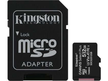 kingston microsdxc 512gb canvas select plus uhs i u3 v30 cteni 100 mb s zapis 85mb s sd adapter ien338310