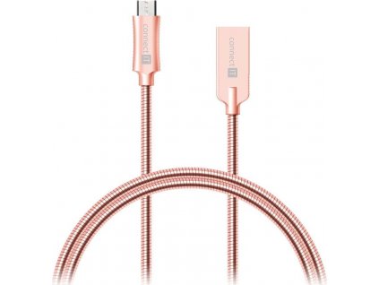 Connect IT Wirez Steel Knight microUSB - USB kabel, růžovo zlatý, 1 m