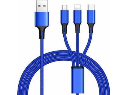 3 in 1 USB kabel, 3 konektory USB-C + microUSB + Lightning pro Apple, 1.2m