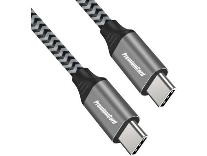 Kabel USB-C M/M, 100W 20V/5A 480MB/s bavlněný oplet, 1m