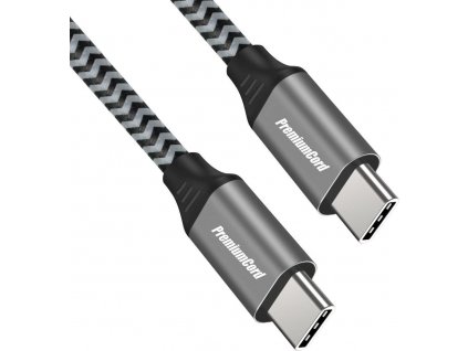 Kabel USB-C M/M, 100W 20V/5A 480MB/s bavlněný oplet, 2m