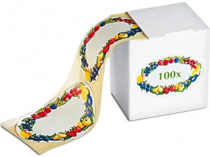 Maximex Samolepící štítky v zásobníku s motivem ovoce, 100 ks